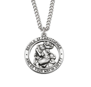Open Cut-Out Saint Christopher Round Medal Necklace, Sterling Silver