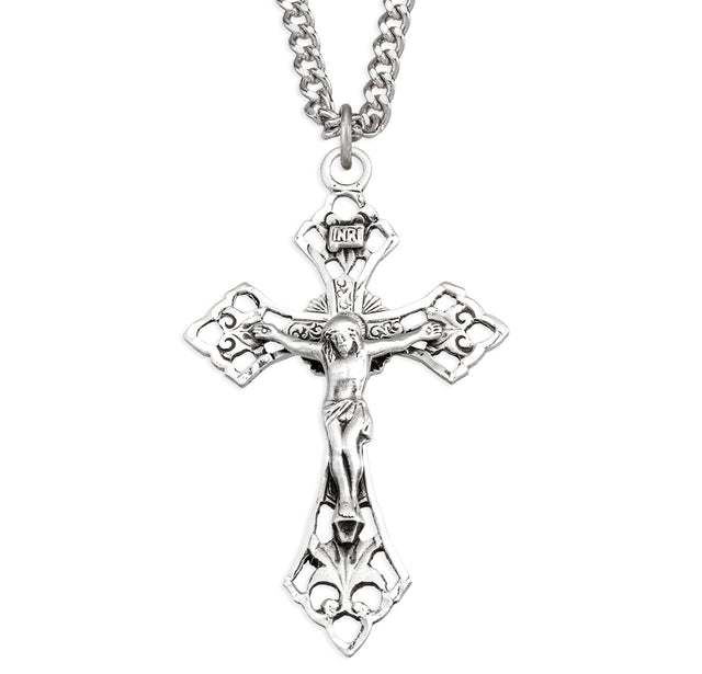 Pierced Crucifix Necklace with Angled Tips, Sterling Silver