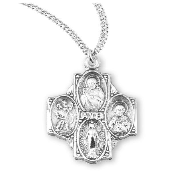 Heavy Medium Four-Way Medal Necklace, Sterling Silver