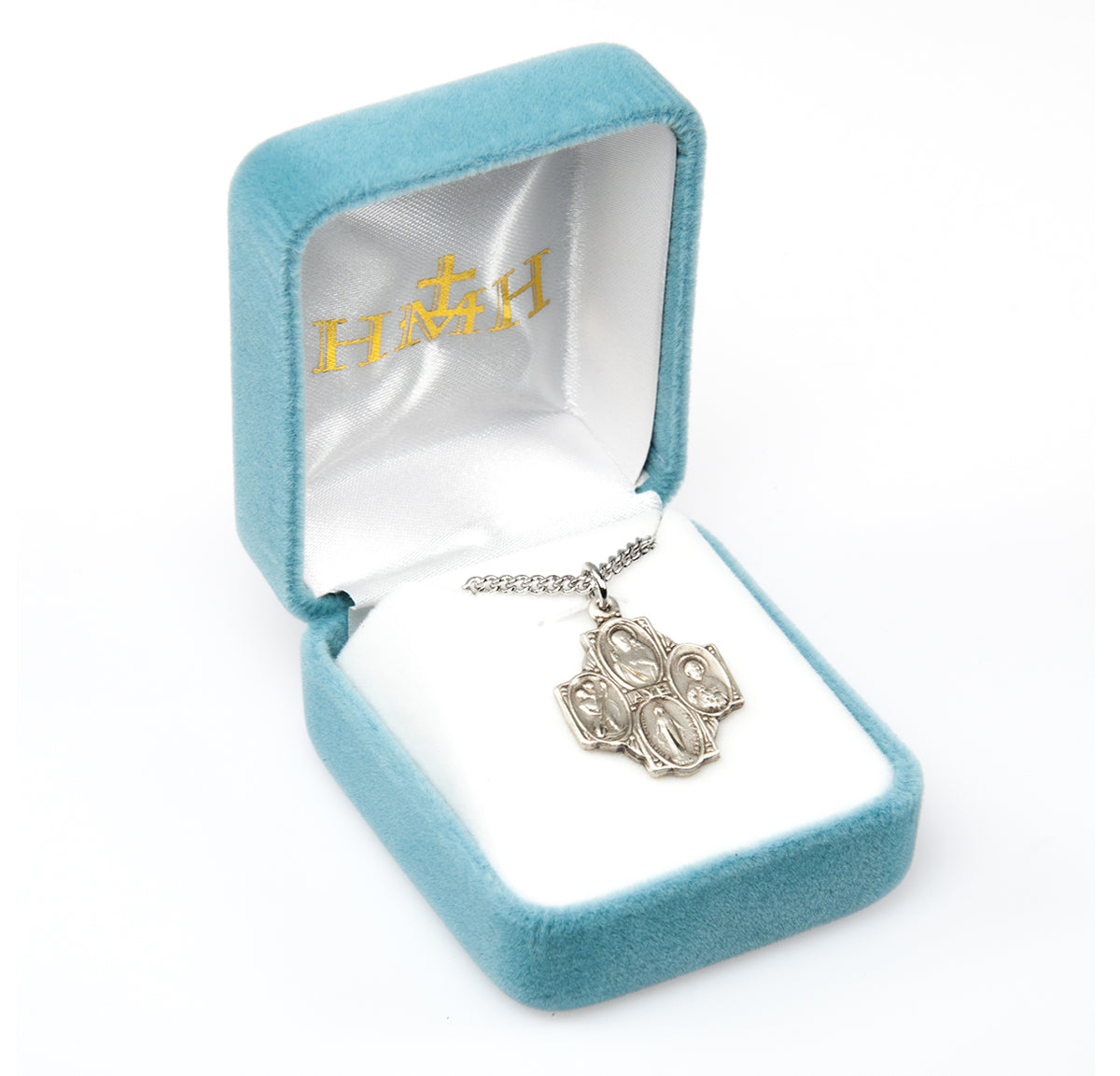 Heavy Medium Four-Way Medal Necklace, Sterling Silver