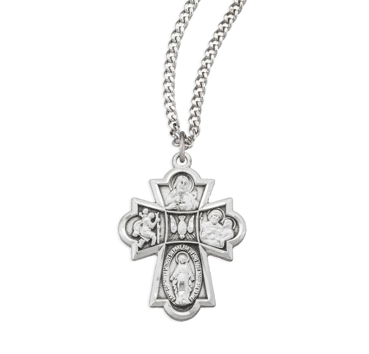 Fleur Tip Four-Way Medal Necklace, Sterling Silver