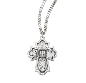 Fleur Tip Four-Way Medal Necklace, Sterling Silver