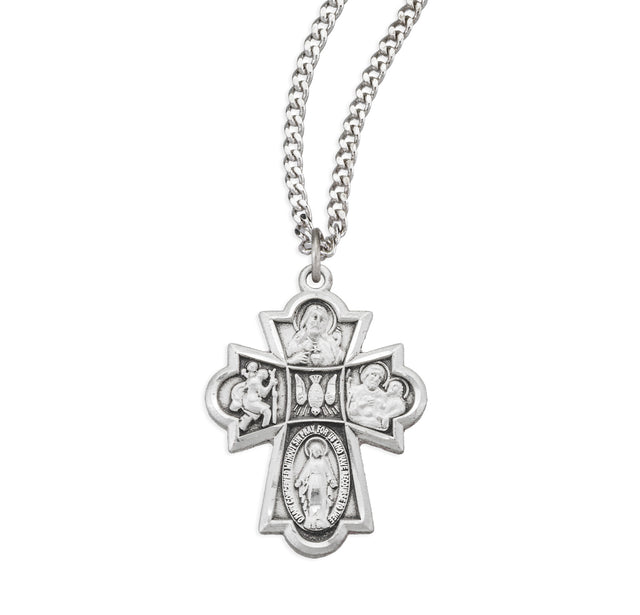 Fleur Tip Four-Way Medal Necklace, Sterling Silver