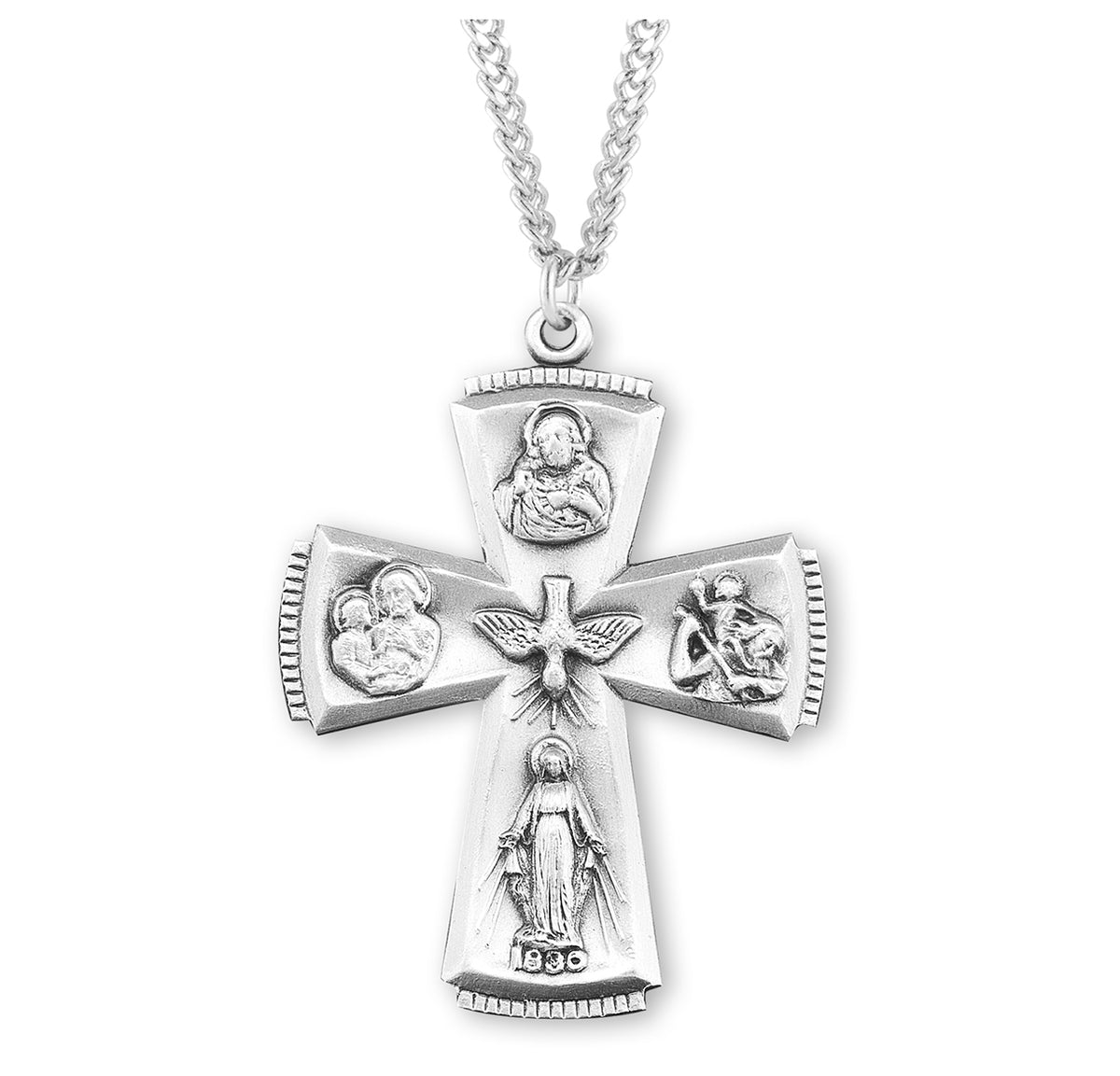 Extra Large Four-Way Medal Necklace, Sterling Silver