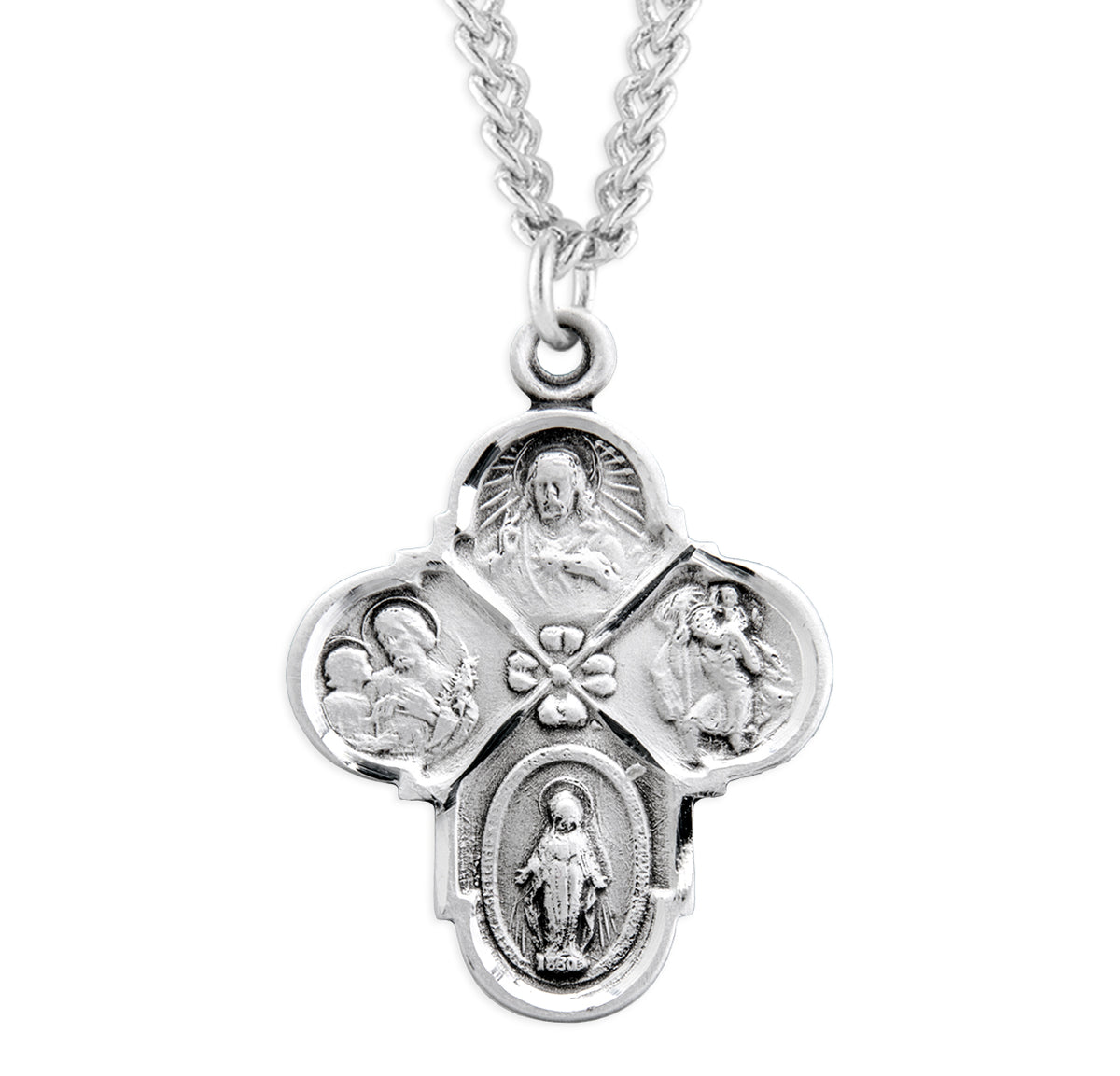 Quatrefoil Four-Way Medal Necklace, Sterling Silver