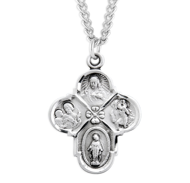 Quatrefoil Four-Way Medal Necklace, Sterling Silver