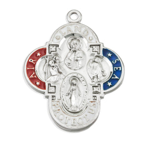 Land-Sea-Air Enameled Four-Way Medal Necklace, Sterling Silver