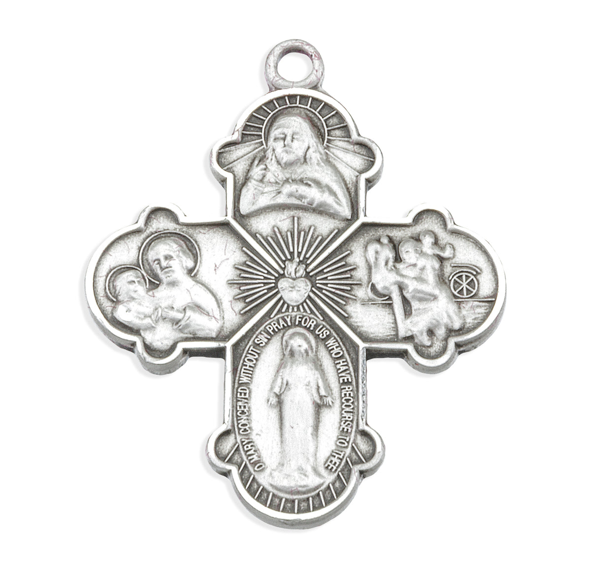 Budded Four-Way Medal Necklace, Sterling Silver