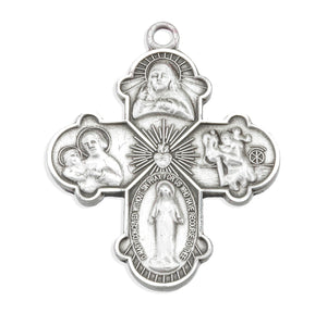 Budded Four-Way Medal Necklace, Sterling Silver