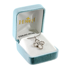 Budded Four-Way Medal Necklace, Sterling Silver