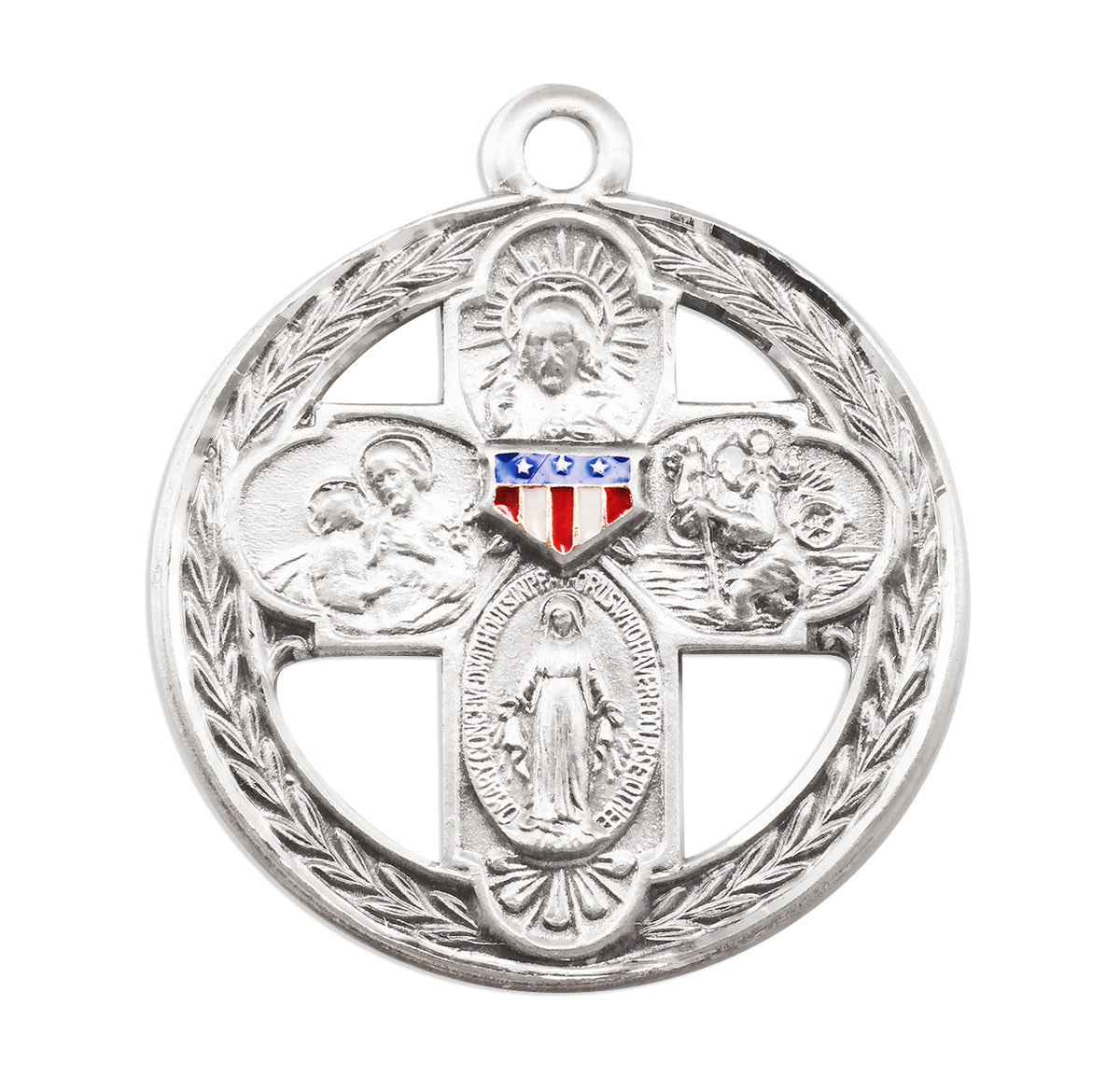 Enameled Military Four-Way Pendant Necklace, Sterling Silver