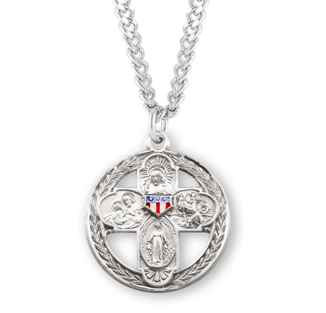 Enameled Military Four-Way Pendant Necklace, Sterling Silver
