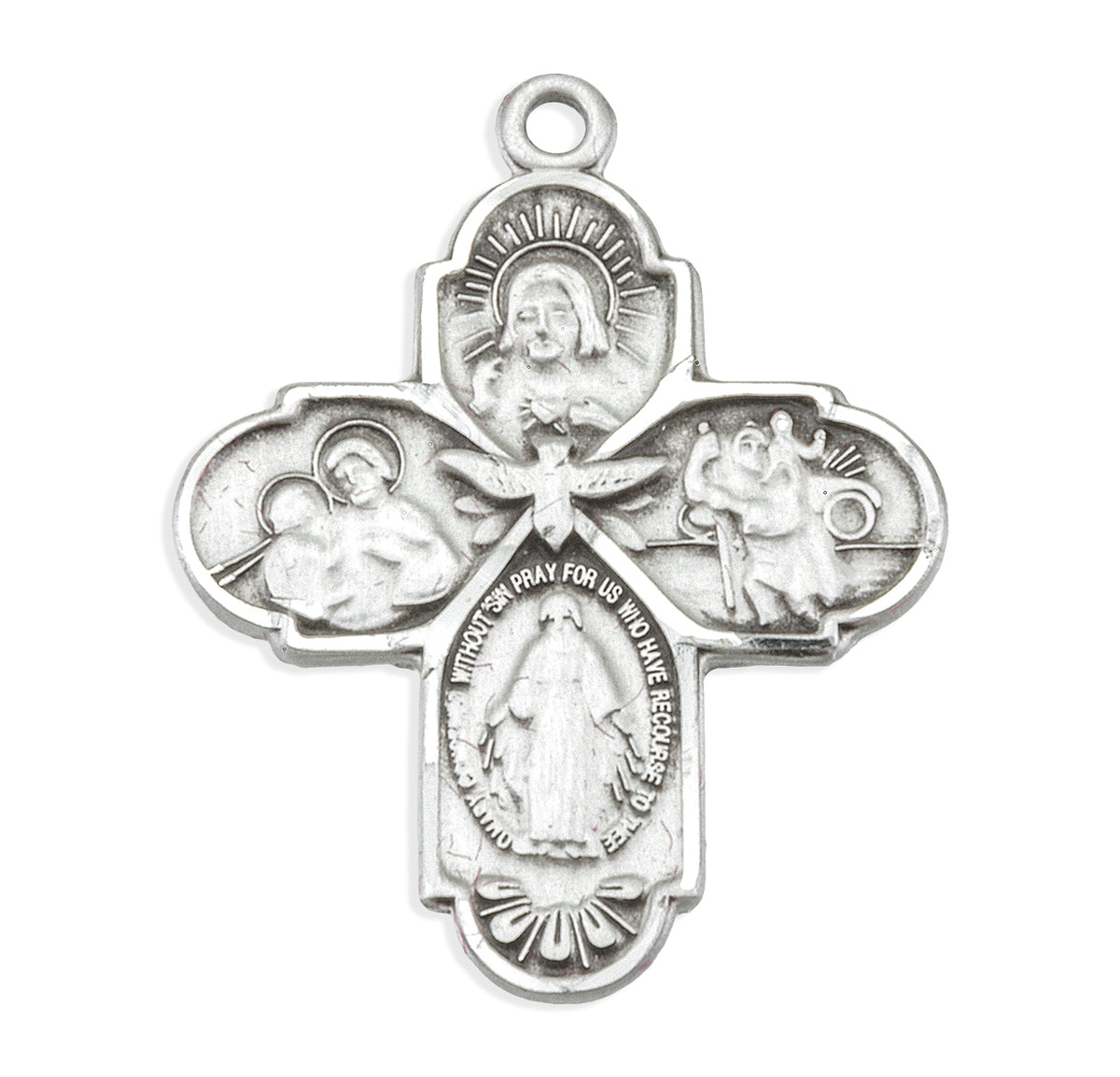 Rounded Four-Way Medal Necklace, Sterling Silver