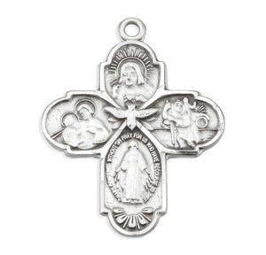 Rounded Four-Way Medal Necklace, Sterling Silver