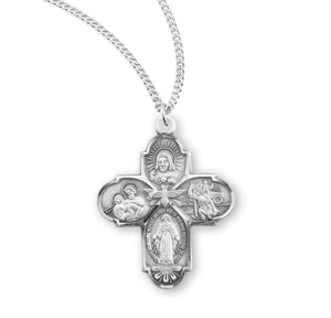 Rounded Four-Way Medal Necklace, Sterling Silver
