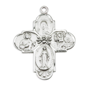 Lightweight Large Four-Way Medal Necklace, Sterling Silver