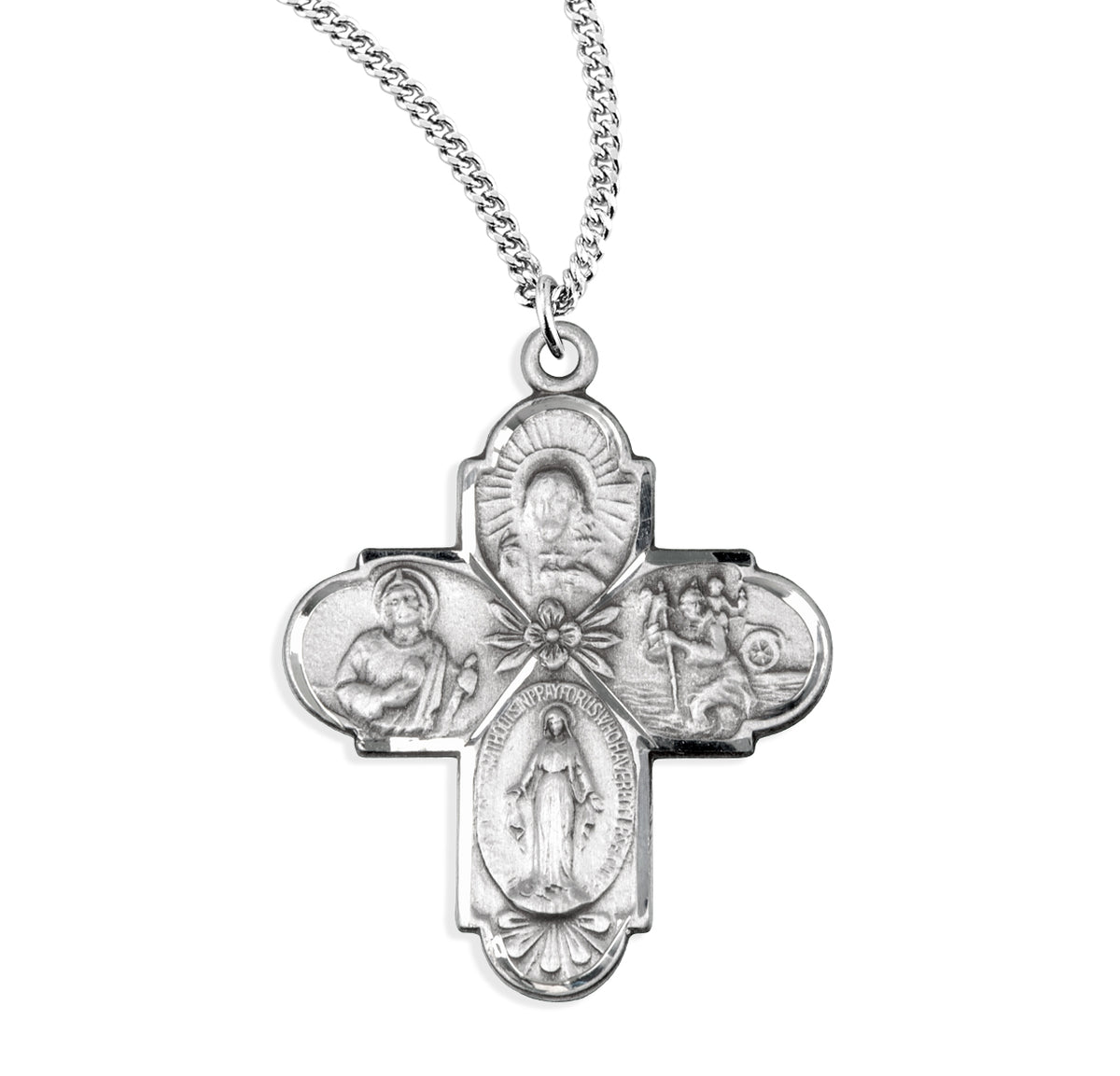Lightweight Large Four-Way Medal Necklace, Sterling Silver