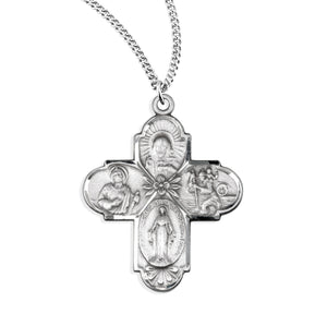 Lightweight Large Four-Way Medal Necklace, Sterling Silver