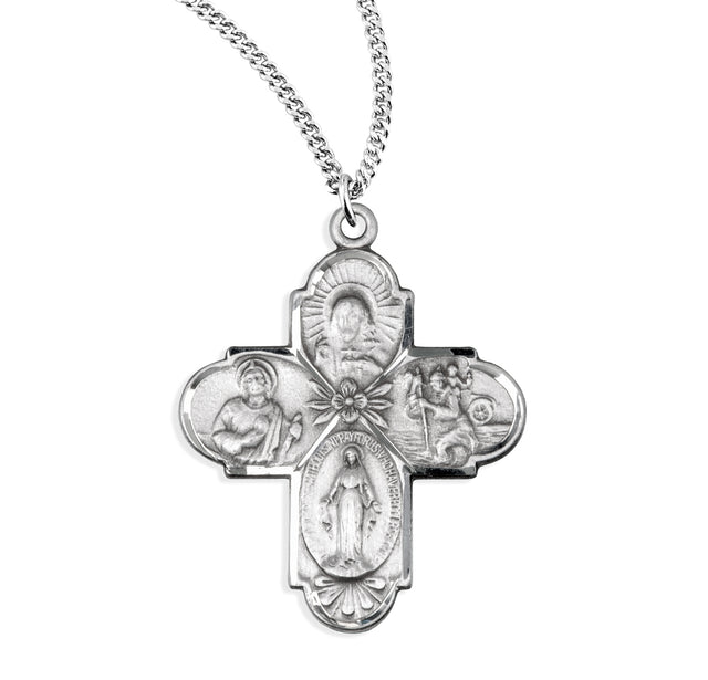 Lightweight Large Four-Way Medal Necklace, Sterling Silver
