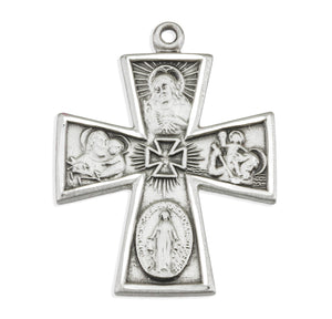 Cross-Shaped Four-Way Medal Necklace, Sterling Silver