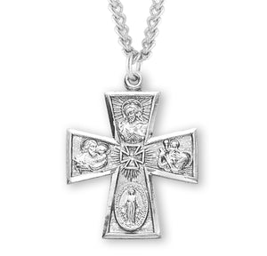 Cross-Shaped Four-Way Medal Necklace, Sterling Silver