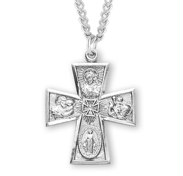 Cross-Shaped Four-Way Medal Necklace, Sterling Silver