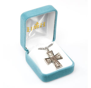 Cross-Shaped Four-Way Medal Necklace, Sterling Silver