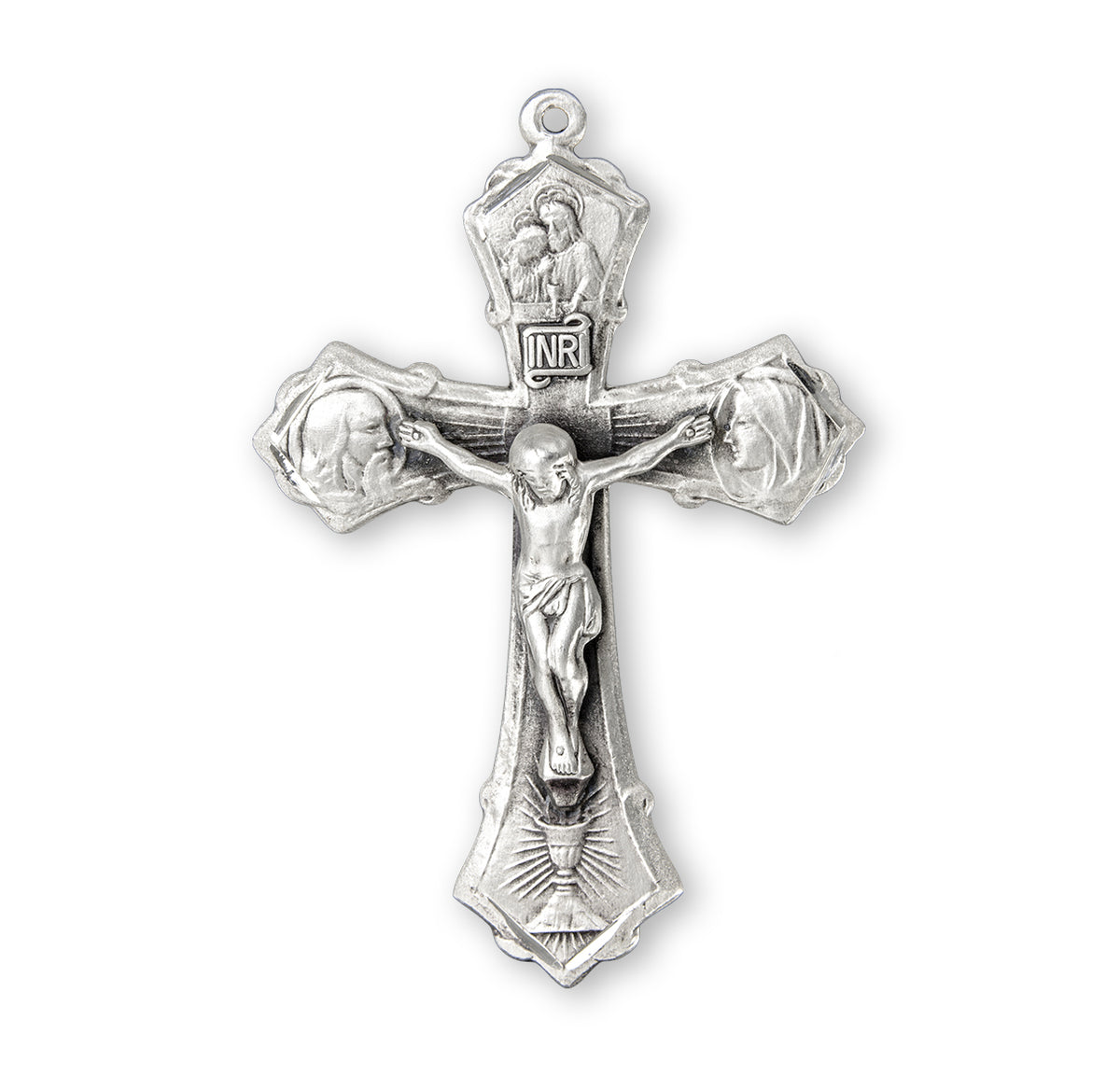 Jesus-Mary-Joseph Crucifix Necklace, Sterling Silver
