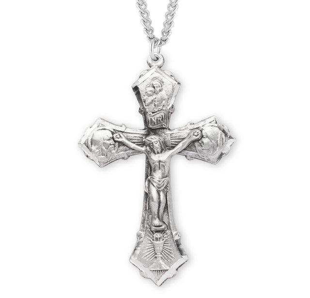 Jesus-Mary-Joseph Crucifix Necklace, Sterling Silver