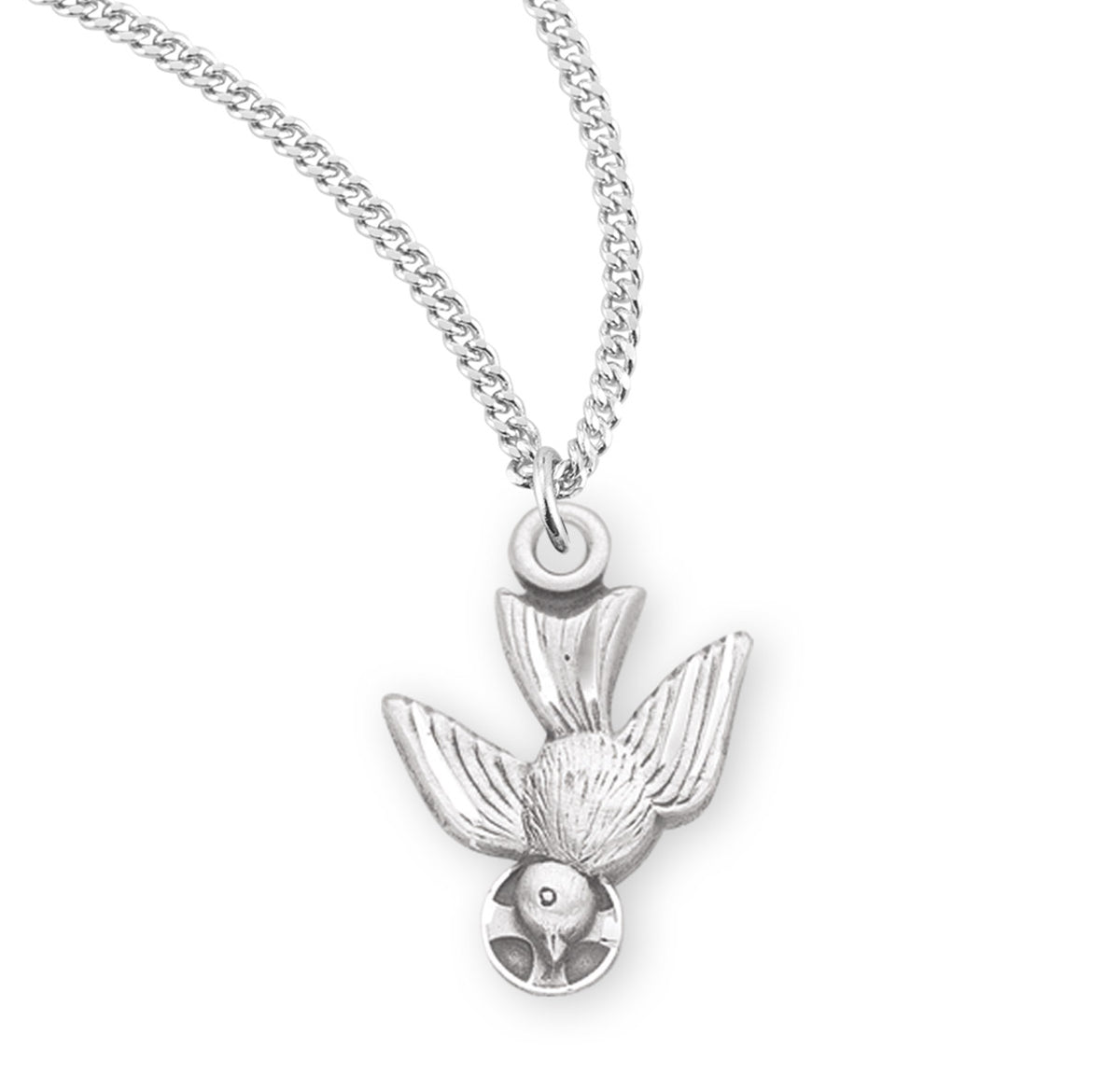 Heavy Small Holy Spirit Medal Necklace, Sterling Silver