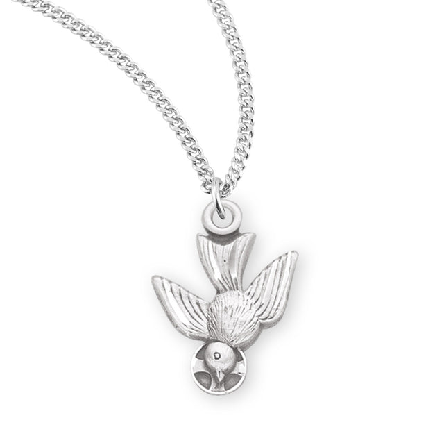 Heavy Small Holy Spirit Medal Necklace, Sterling Silver