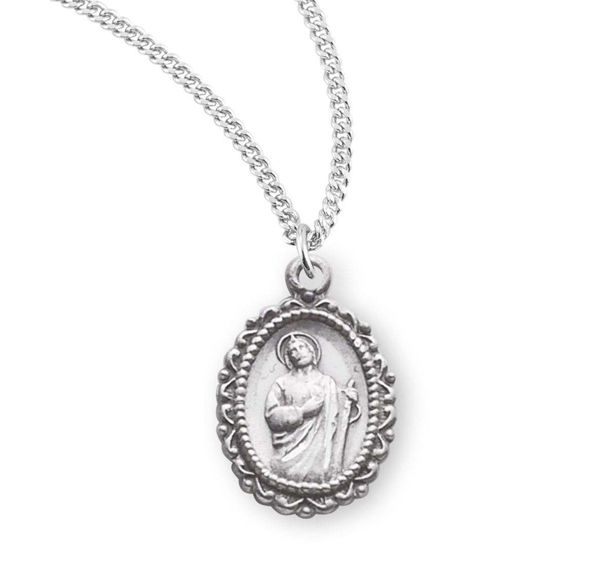 Small Saint Jude Oval Medal Necklace, Sterling Silver