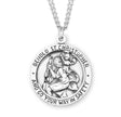High Relief Saint Christopher Round Medal Necklace, Sterling Silver