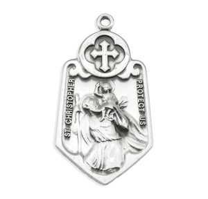 Large Saint Christopher Medal Necklace, Sterling Silver