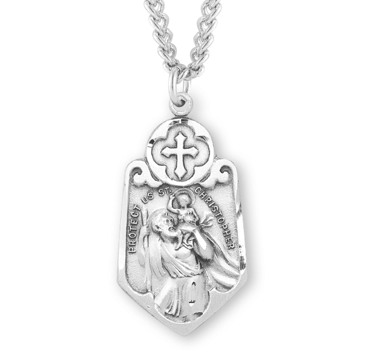 Large Saint Christopher Medal Necklace, Sterling Silver