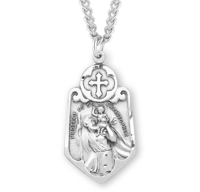 Large Saint Christopher Medal Necklace, Sterling Silver