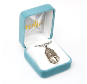 Large Saint Christopher Medal Necklace, Sterling Silver