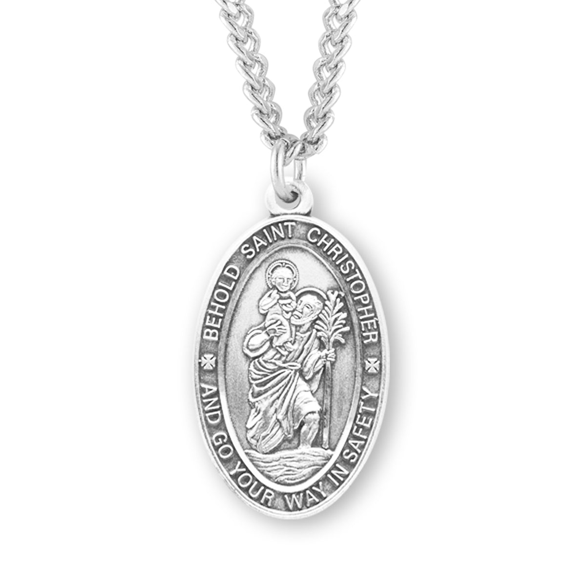 Large Saint Christopher Oval Medal Necklace, Sterling Silver
