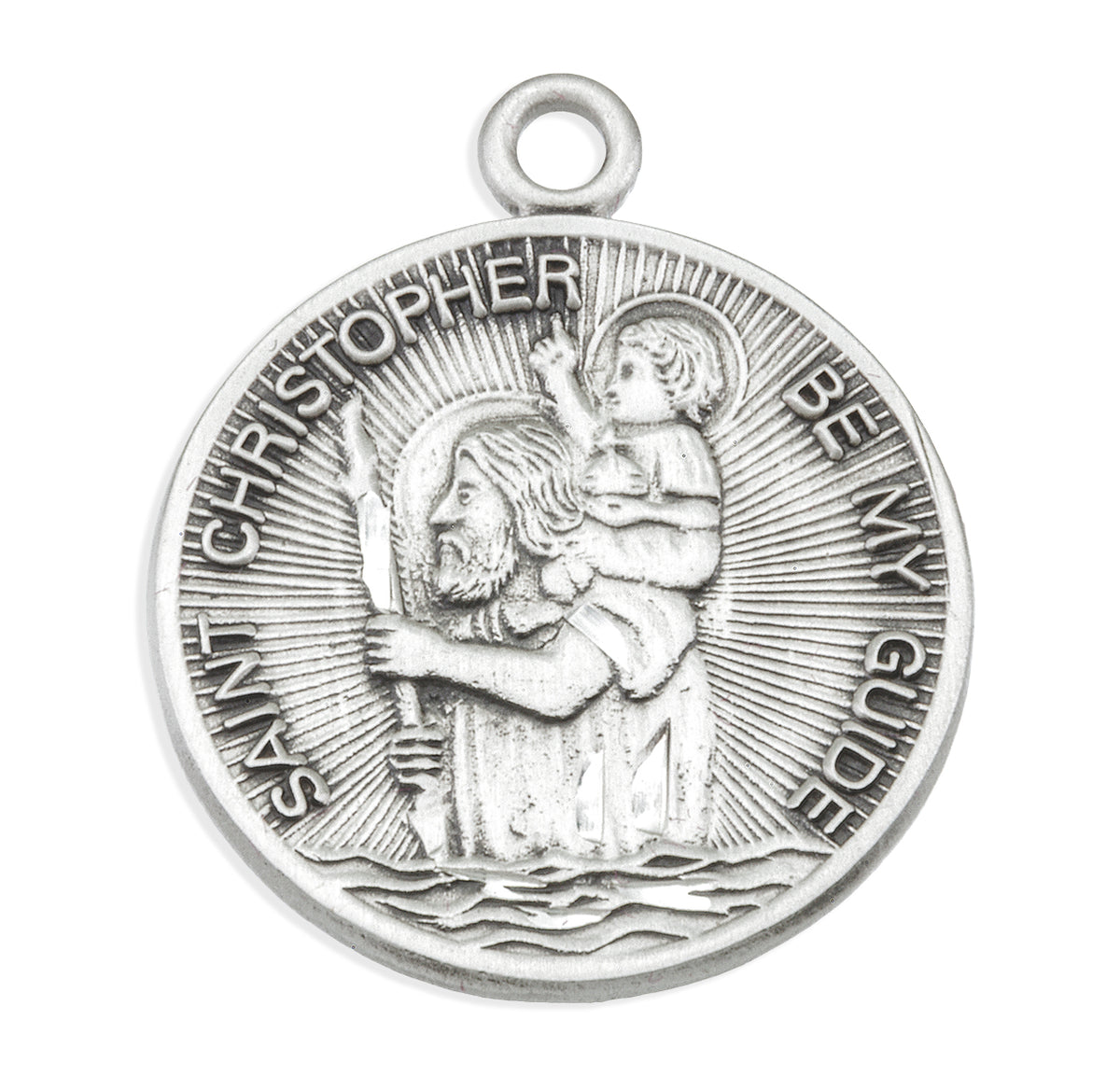 Lightweight Large Saint Christopher Round Medal Necklace, Sterling Silver