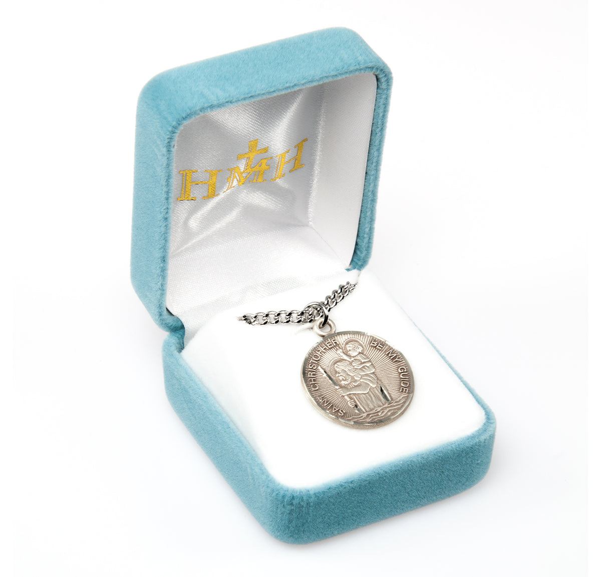 Lightweight Large Saint Christopher Round Medal Necklace, Sterling Silver