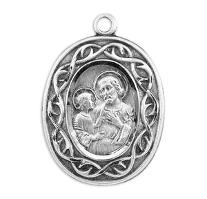 Saint Joseph Crown of Thorns Oval Medal Necklace, Sterling Silver