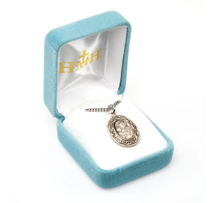 Saint Joseph Crown of Thorns Oval Medal Necklace, Sterling Silver