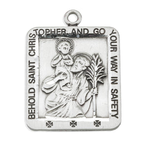 Medium Saint Christopher Square Medal Necklace, Sterling Silver