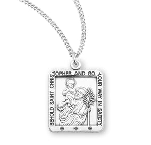 Medium Saint Christopher Square Medal Necklace, Sterling Silver