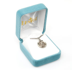 Heavy Small Guardian Angel Round Medal Necklace, Sterling Silver