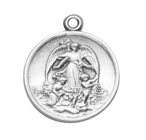 Medium Guardian Angel Round Medal Necklace, Sterling Silver