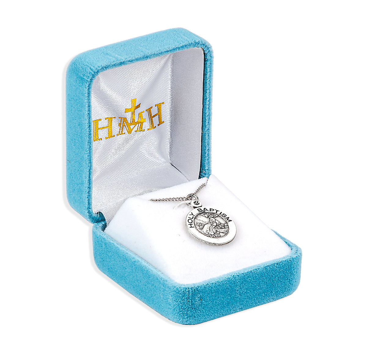 Medium Holy Baptism Round Medal Necklace, Sterling Silver