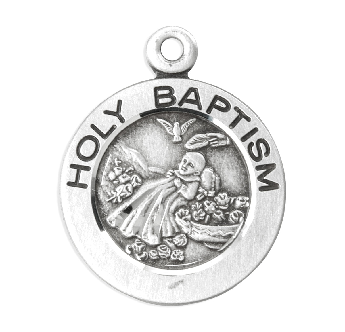 Medium Holy Baptism Round Medal Necklace, Sterling Silver