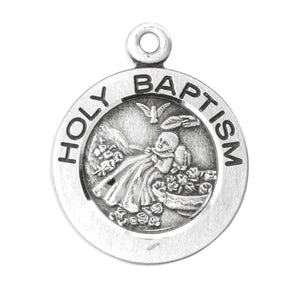 Medium Holy Baptism Round Medal Necklace, Sterling Silver