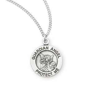 Small Guardian Angel Round Medal Necklace, Sterling Silver